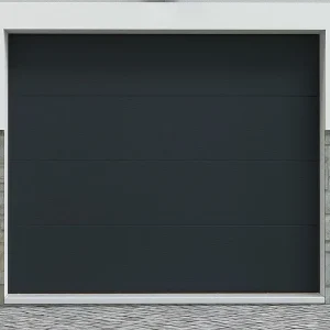 Porta de garagem seccionada com motor Somfy efeito madeira antracite PRIETA