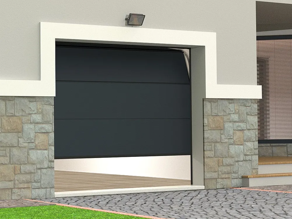 Alta Performance Porta de garagem seccionada motorizada efeito madeira antracite PRIETA