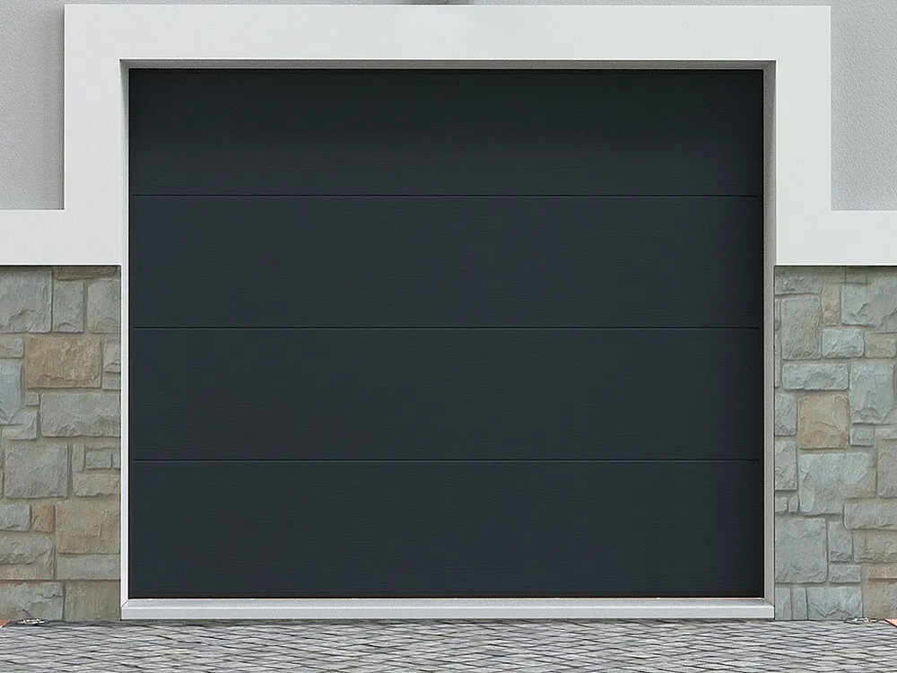 Alta Performance Porta de garagem seccionada motorizada efeito madeira antracite PRIETA