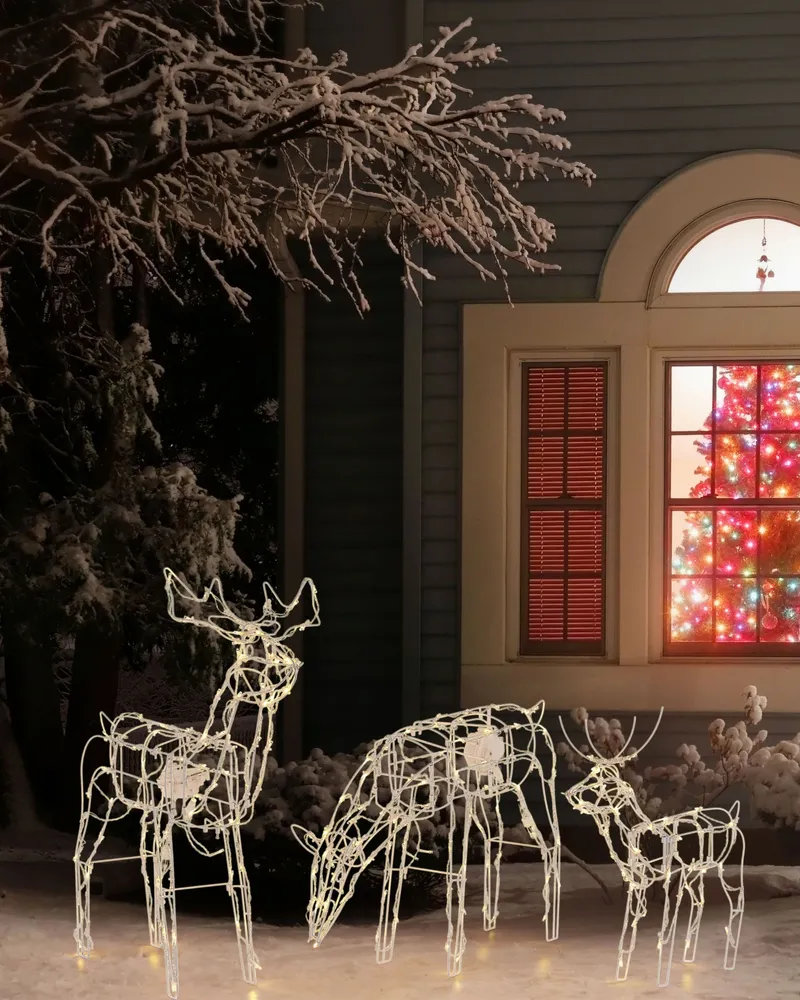 Conjunto de 3 decorações de renas em LED 76 cm branca MIKKELI com Lentes de Policarbonato