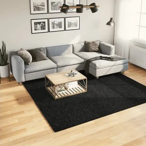 Tapete de pelo conciso OVIEDO 240x240 cm preto com Rodízios Giratórios