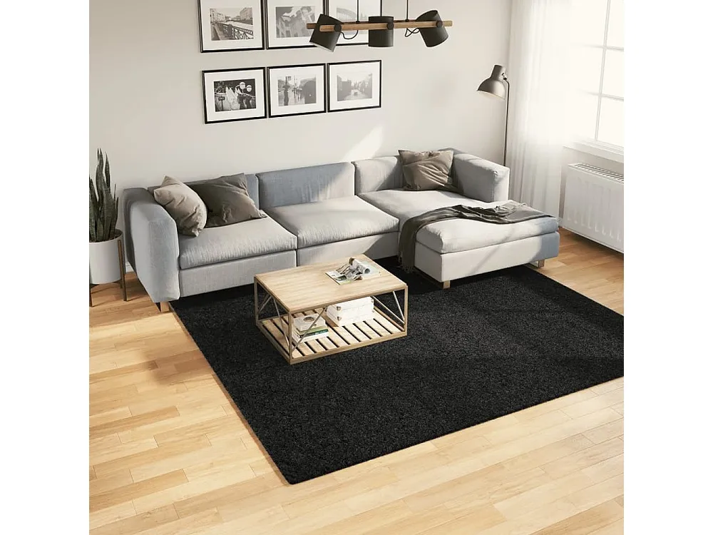 Tapete de pelo conciso OVIEDO 240x240 cm preto com Rodízios Giratórios