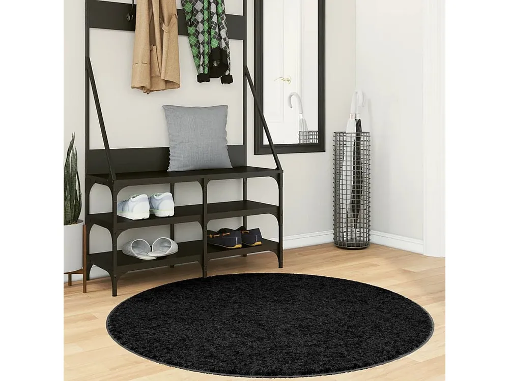 Tapete de pelo pequeno OVIEDO Ø 120 cm preto para Espaços Compactos