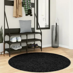 Tapete de pelo pequeno OVIEDO Ø 120 cm preto para Espaços Compactos