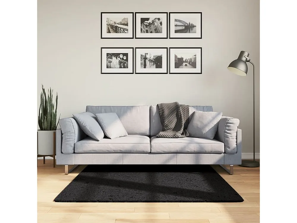 Tapete de pelo reduzido OVIEDO 120x120 cm preto Fácil Montagem