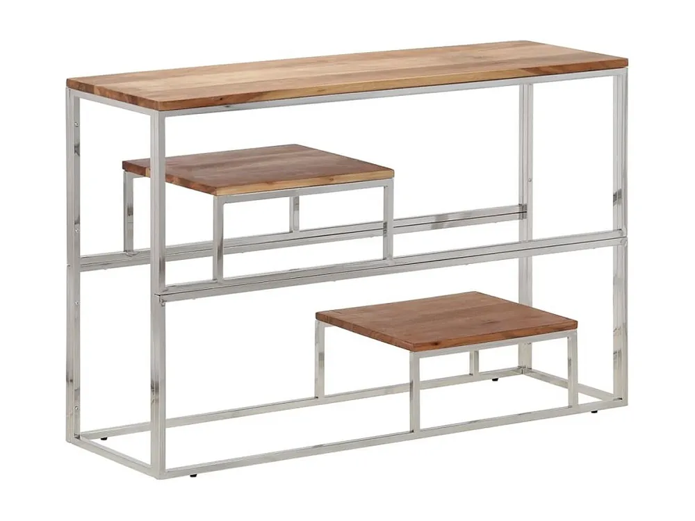 Console Ajustável Mesa consola ço inoxidável/madeira de acácia maciç prateado