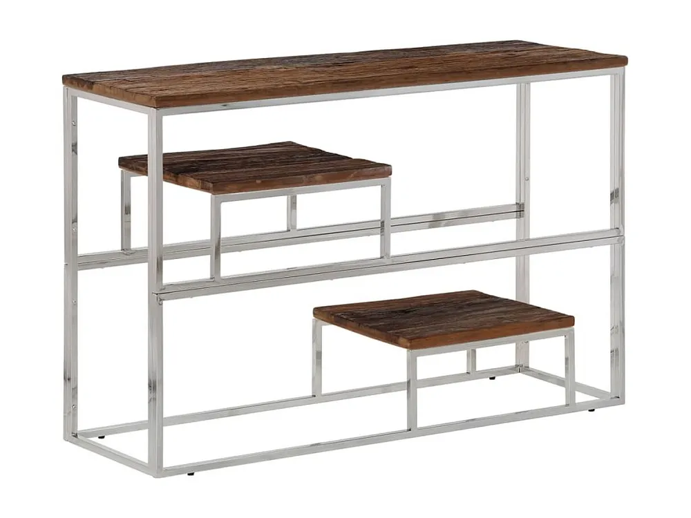 Console com Armazenamento Mesa consola ço inoxidável/madeira ferroviária maciç prateado