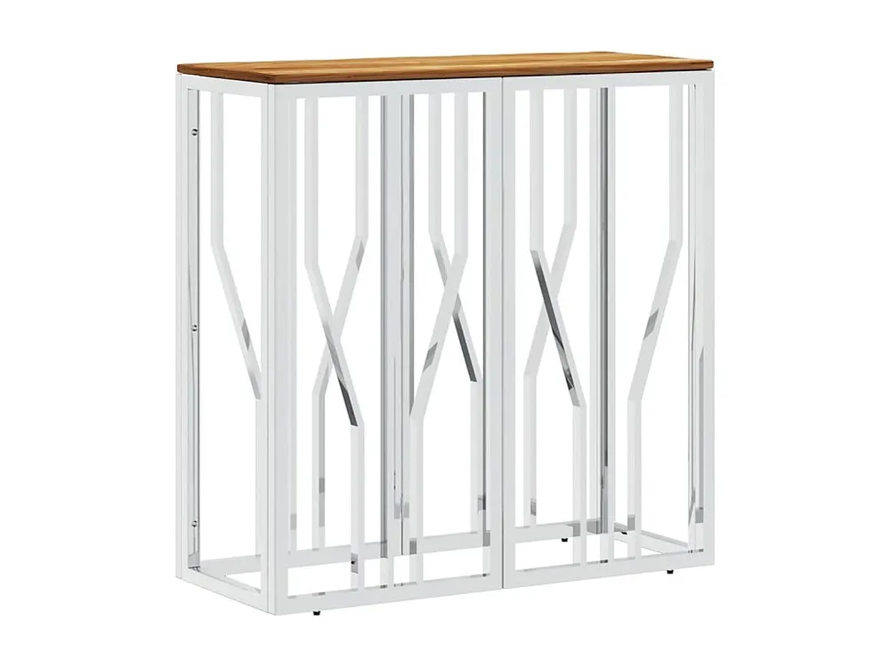 Mesa consola ço inoxidável/madeira de acácia maciç prateado | Multifuncional |
