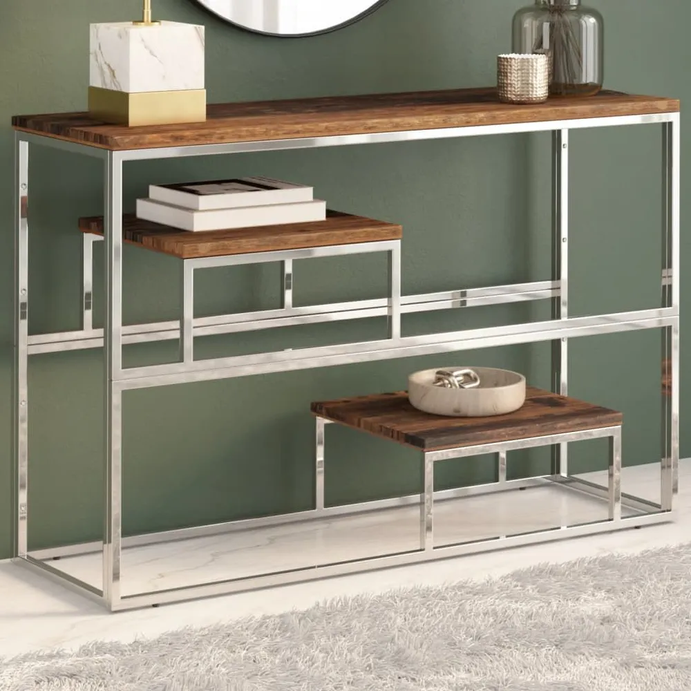 Mesa consola ço inoxidável/madeira ferroviária maciç prateado com Garantia - Ajuste Perfeito