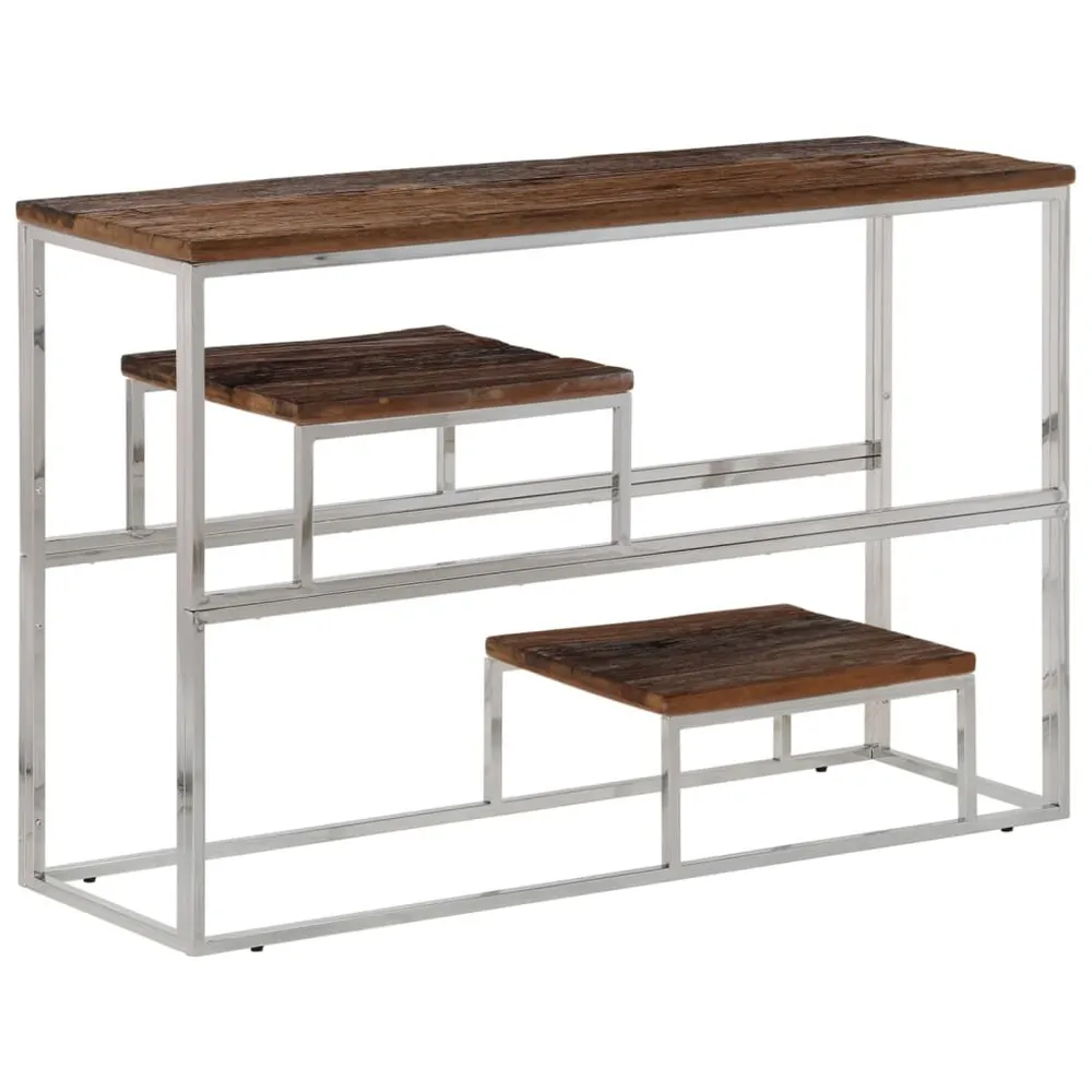 Mesa consola ço inoxidável/madeira ferroviária maciç prateado com Garantia - Ajuste Perfeito