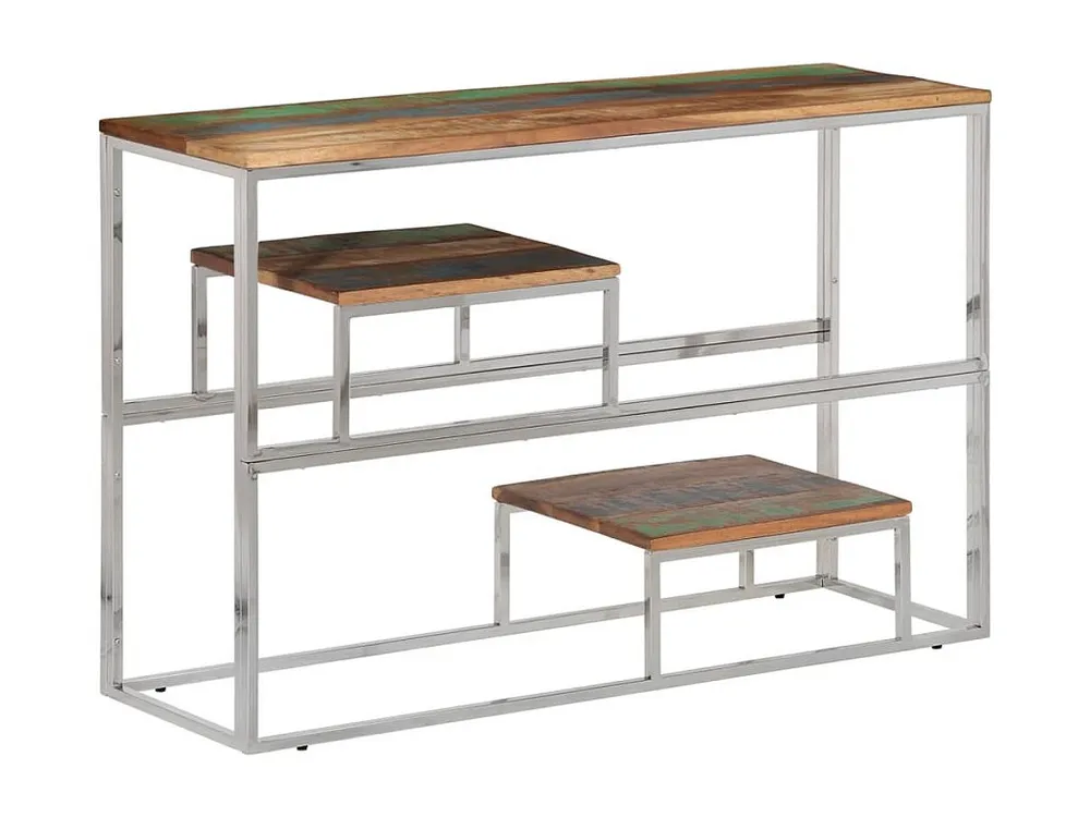 Mesa consola ço inoxidável/madeira recuperada maciç prateado com Bolso para Tablet