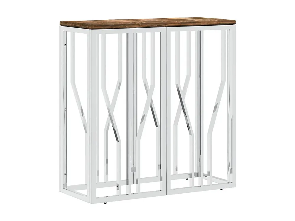 Mesa consola ço inoxidável/madeira recuperada maciç prateado com Porta-copos Integrado