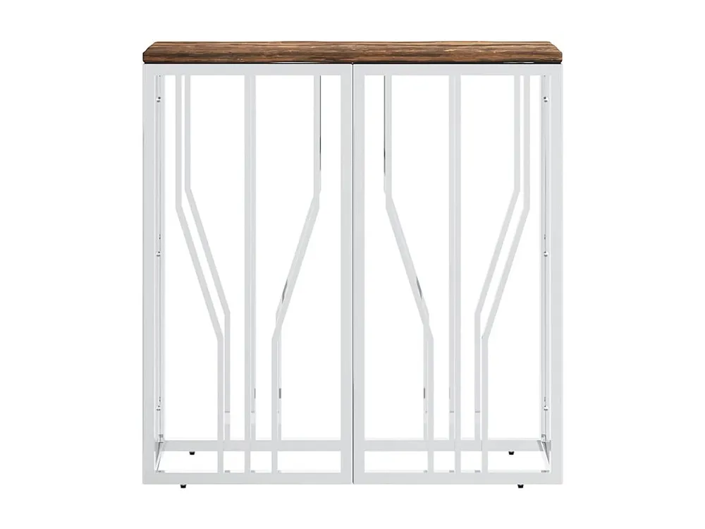 Mesa consola ço inoxidável/madeira recuperada maciç prateado com Porta-copos Integrado