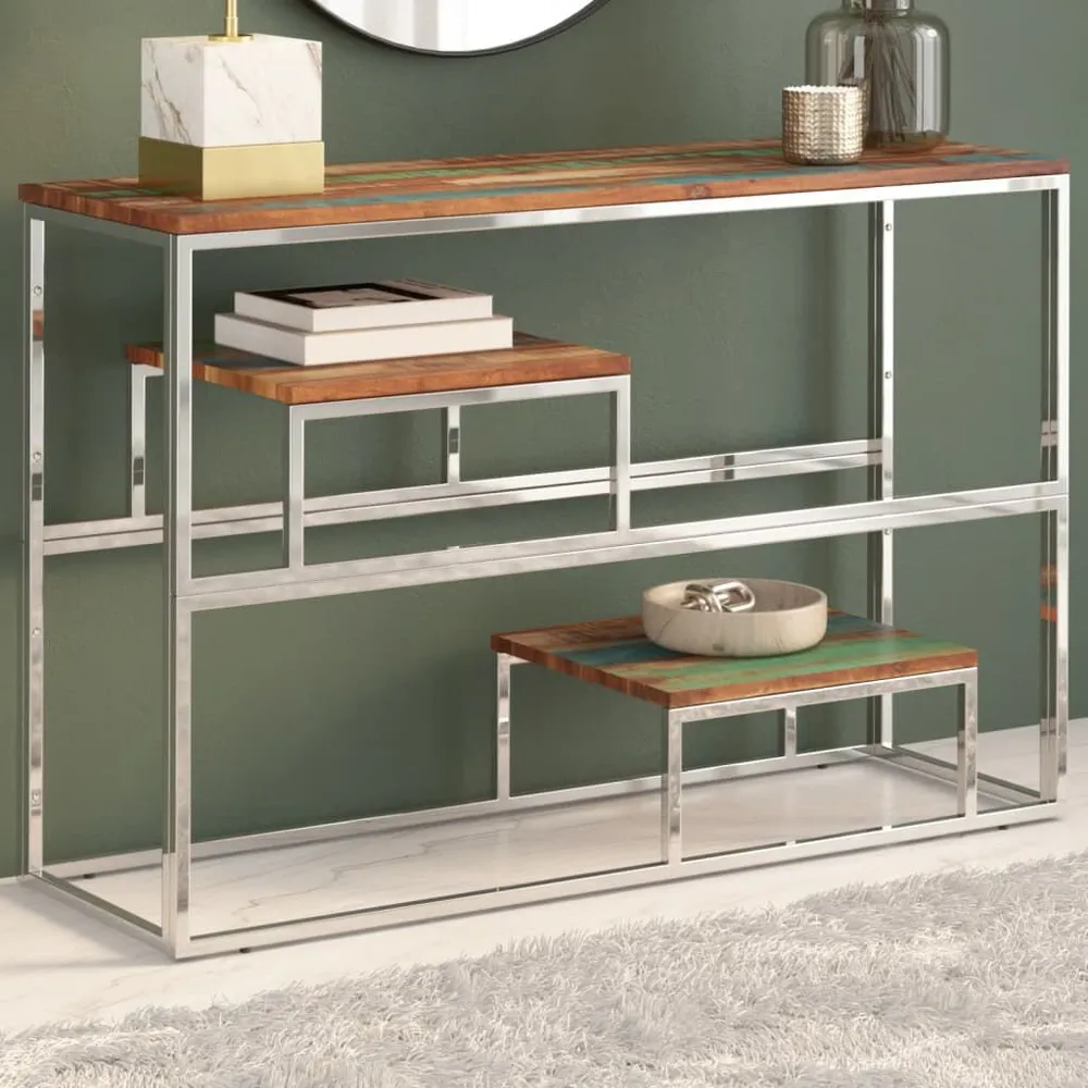 Mesa consola ço inoxidável/madeira recuperada maciç prateado em Cores Variadas
