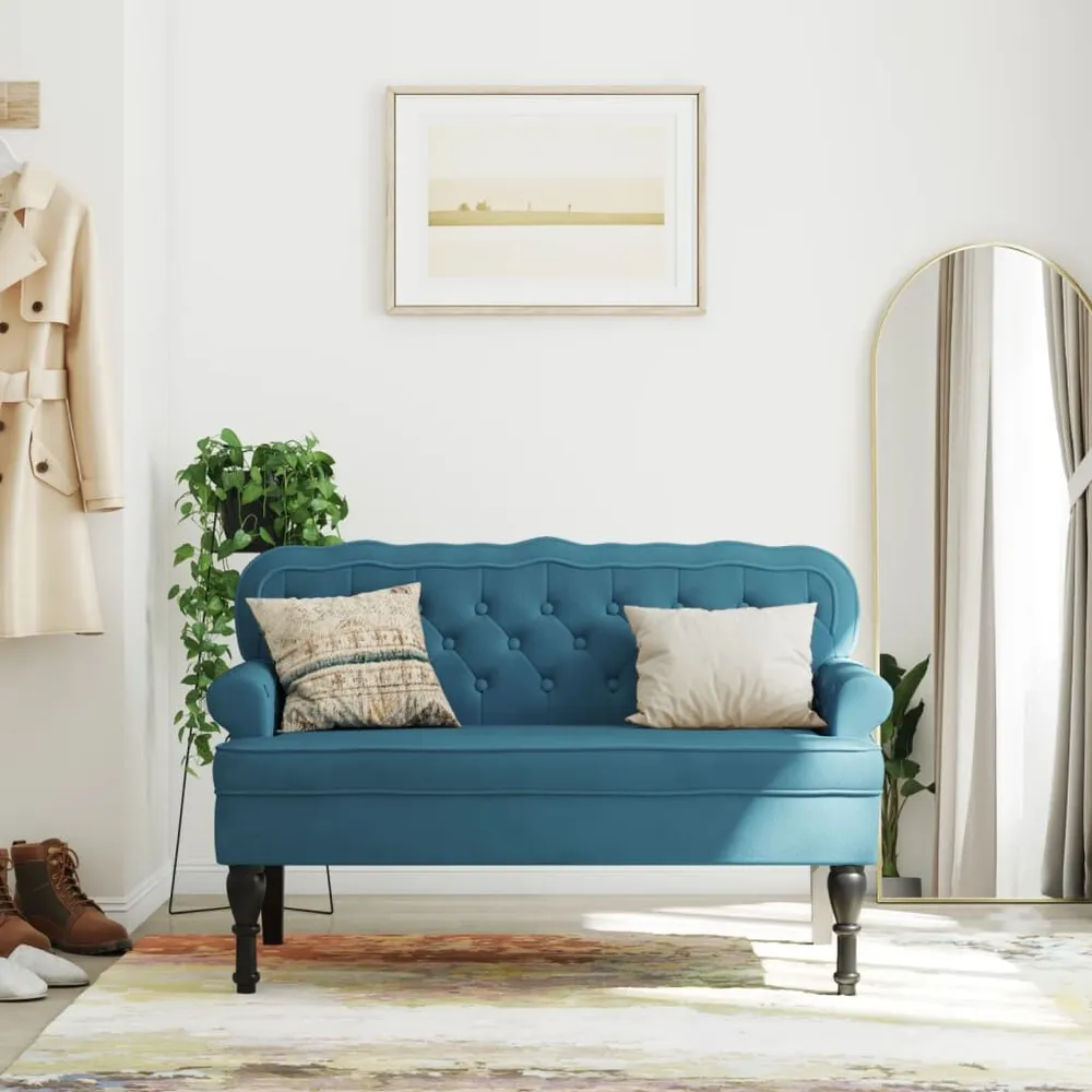 Banco com encosto 119,5x64,5x75 cm veludo azul para Carro | Envio Rápido