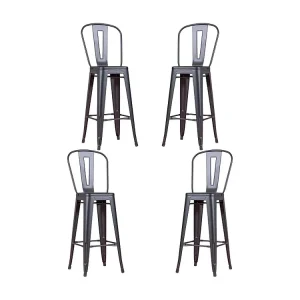 Conjunto de 4 bancos metálicos com encosto grande - Bistro - Preto Ajustável Bancos