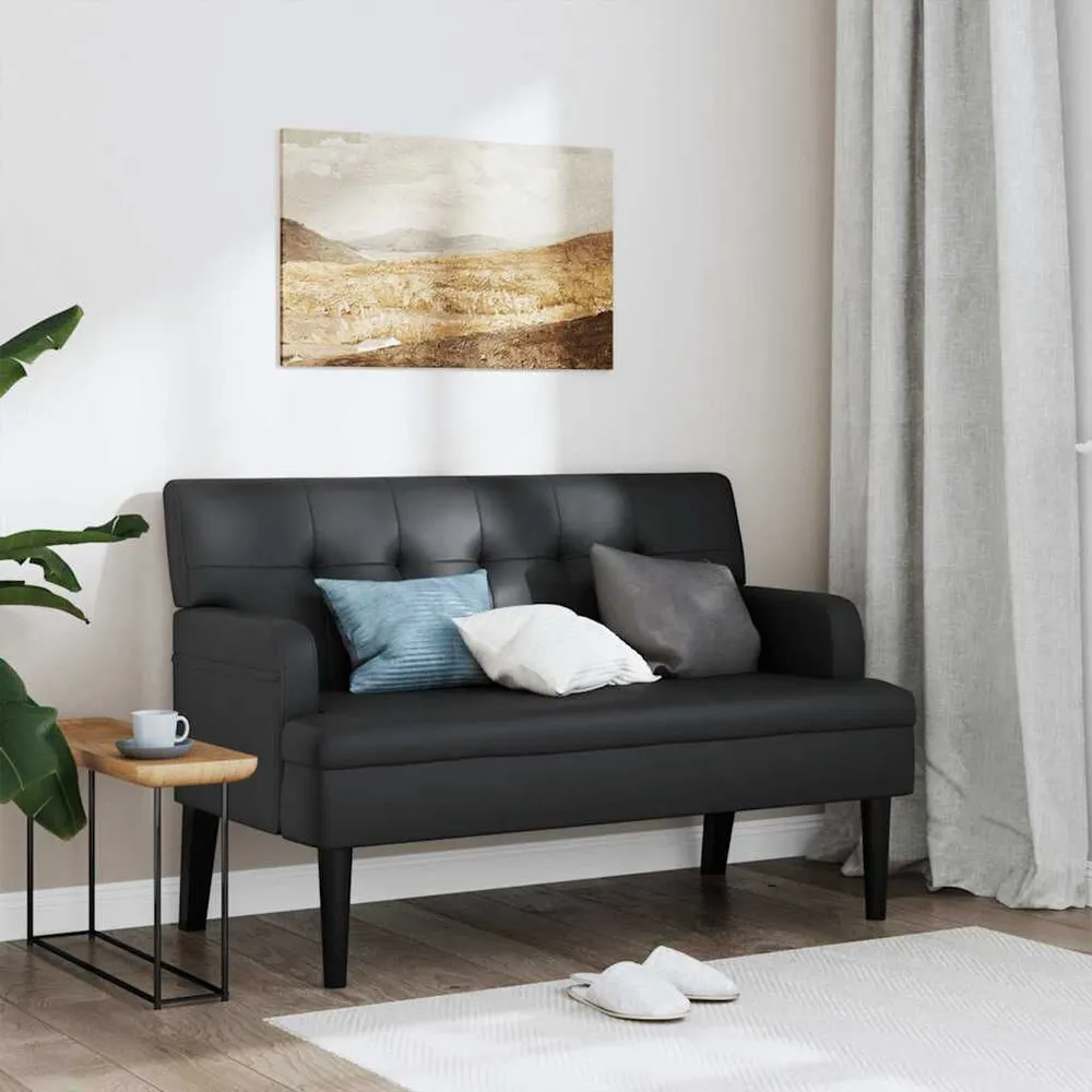 Console Central Banco com encosto 112x65,5x75 cm couro artificial preto