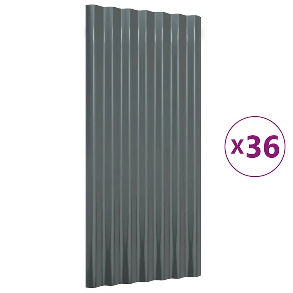 Painéis de telhado 36 pcs 80x36cm ço revestido pó antracite