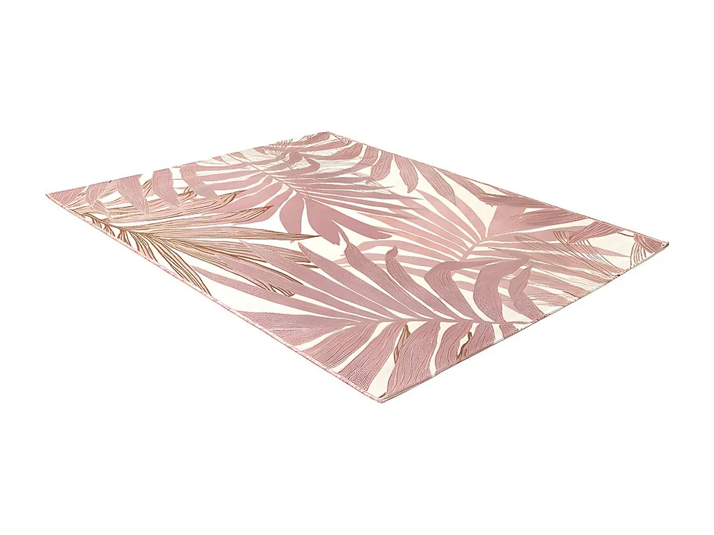 Tapete de interior ou de exterior étnico motivos folhas ROCETA 150 x 200 cm - Cor-de-rosa