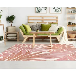 Tapete de interior ou de exterior étnico motivos folhas ROCETA 150 x 200 cm - Cor-de-rosa