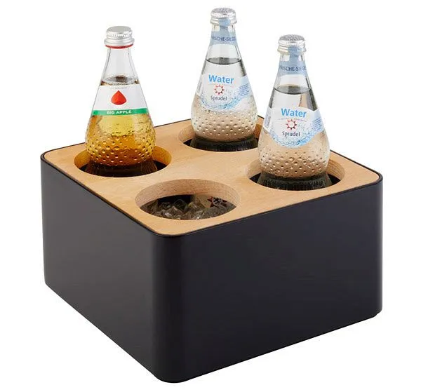 Recipiente para talheres APS, 27 x 27 cm, altura: 15 cm, SAN, preto, madeira, 4 furos Ø 10 cm, incluindo 4 aljavas, 93321