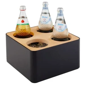 Recipiente para talheres APS, 27 x 27 cm, altura: 15 cm, SAN, preto, madeira, 4 furos Ø 10 cm, incluindo 4 aljavas, 93321
