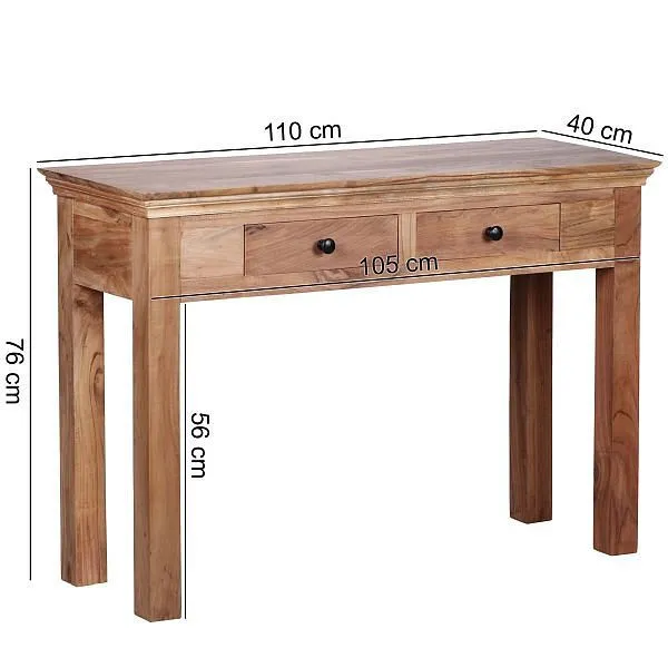 Mesa consola Wohnling MUMBAI consola de madeira maciç de acácia com 2 gavetas 110 x 40 cm estilo casa de campo, WL1.438