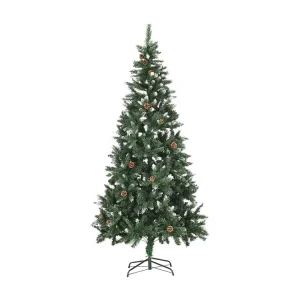 Árvore de Natal artificial com pinhas e brilho branco 210 cm