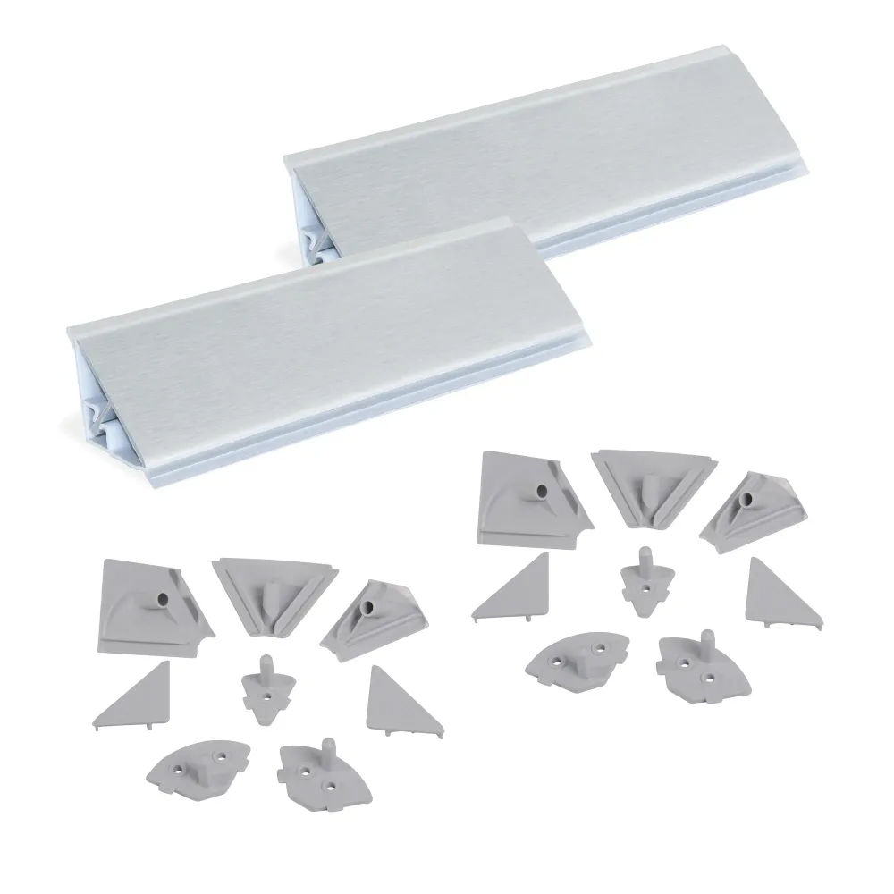 Emuca Conjunto de 2 tampos triangulares de cozinha Plasline com acessórios de instalação, 2 barras de 2,35 m de compriment...