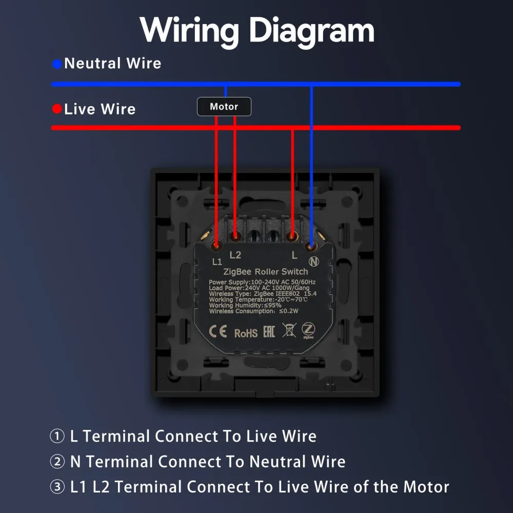 Bseed Echo Interruptor Inteligente Zigbee para Estores e Persianas Compatível com Tuya, Alexa e Google Assistant Bseedswitch