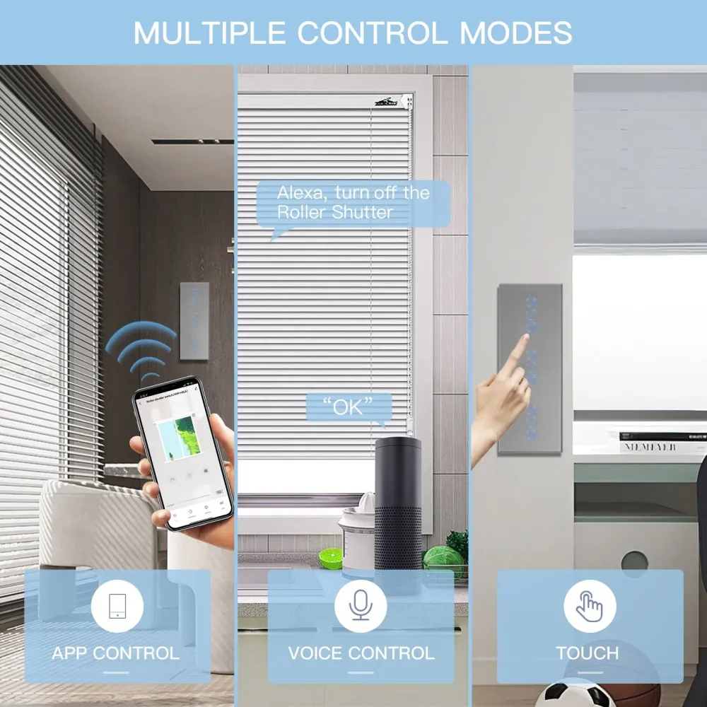 BSEED Interruptor Triplo para Estores com WiFi, Painel Tátil e Controlo por Voz 228 mm Bseedswitch