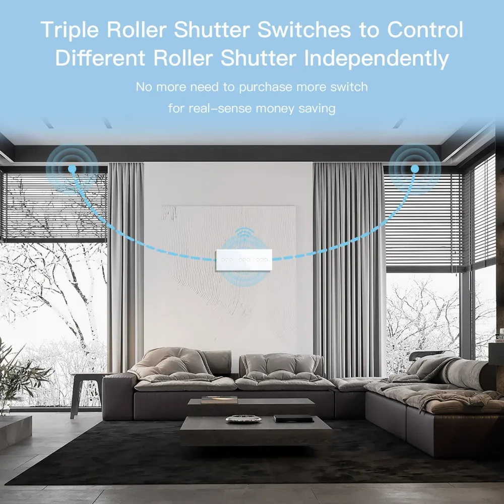 BSEED Interruptor Triplo para Estores com WiFi, Painel Tátil e Controlo por Voz 228 mm Bseedswitch
