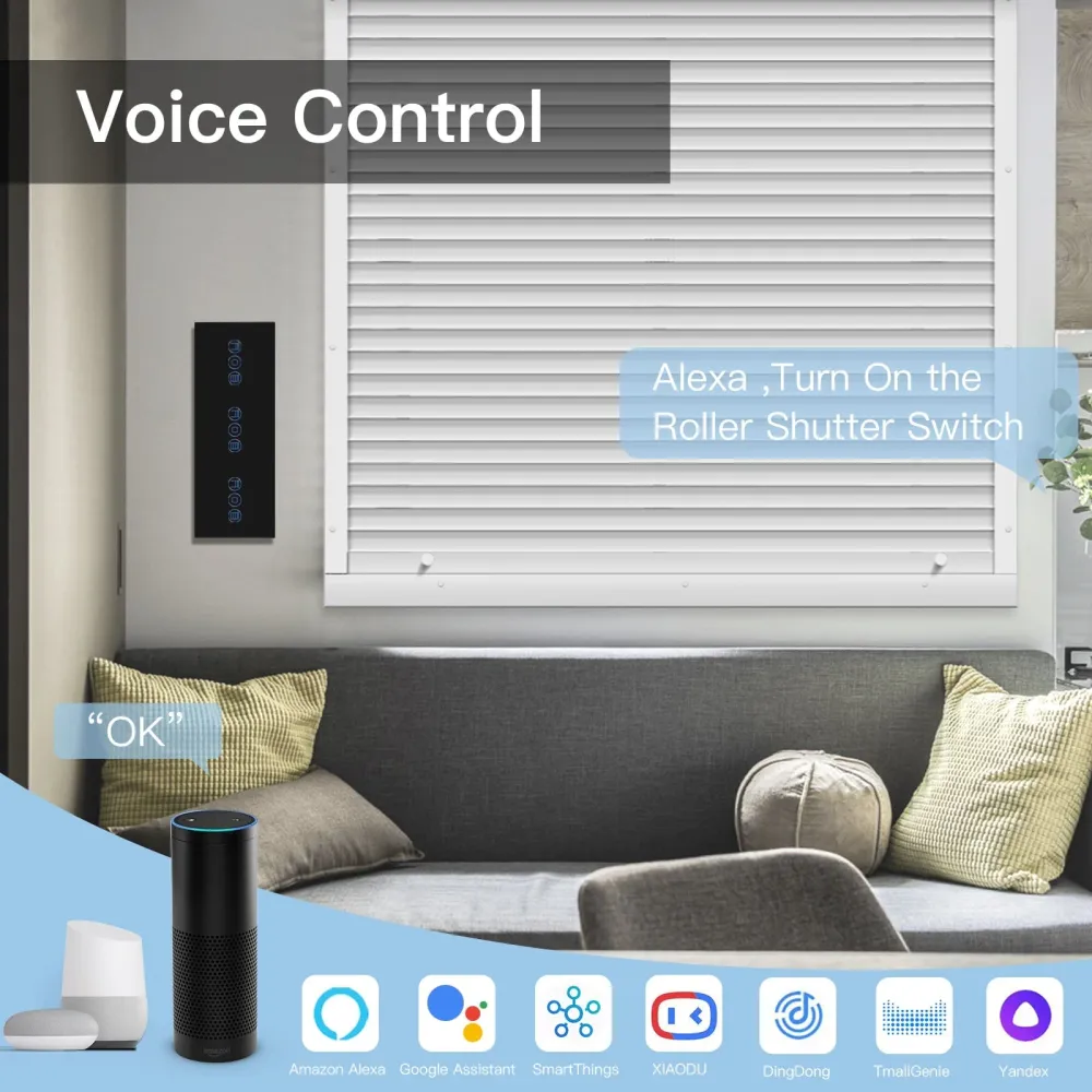 BSEED Interruptor Triplo para Estores com WiFi, Painel Tátil e Controlo por Voz 228 mm Bseedswitch