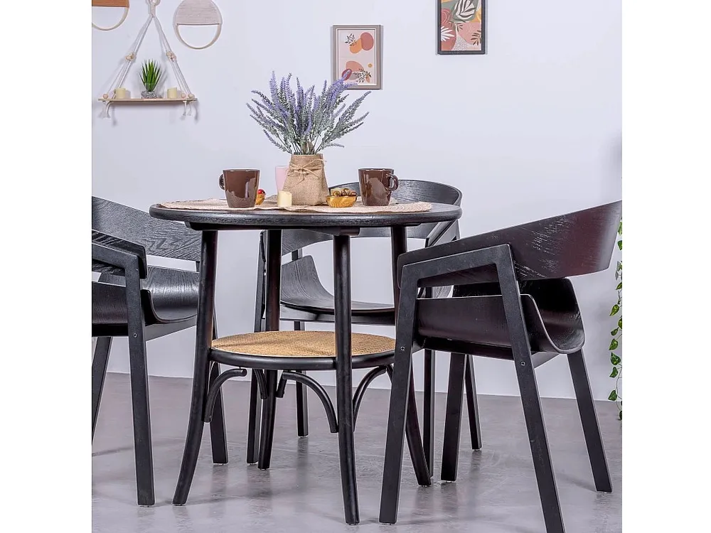 Mesa retrô redonda estilo retró em madeira de freixo natural (80cm) - Oldhouse - Preto