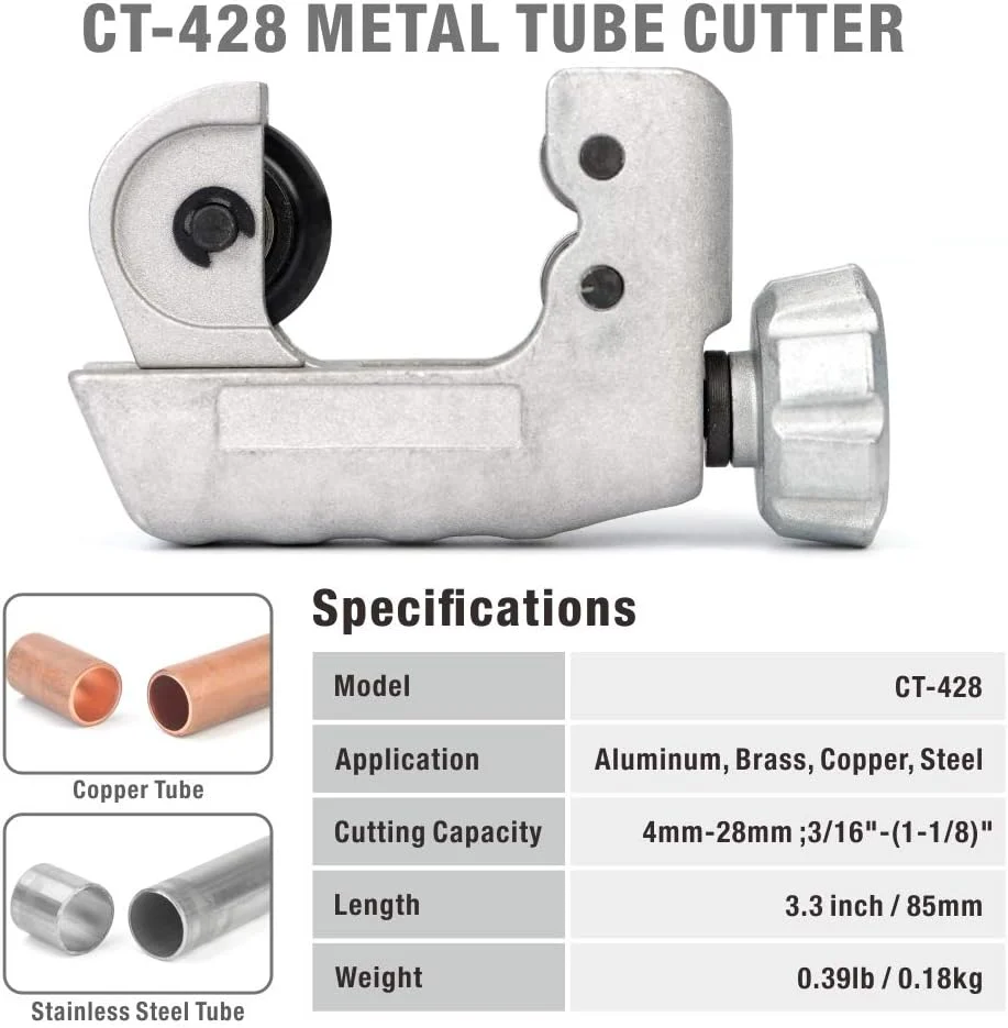 Cortador de tubos CT-428 Close Quarters Mental, tubulação de gás CSST de 3/16 pol. 1-1/8 pol., tubos de cobre, latão e ço...