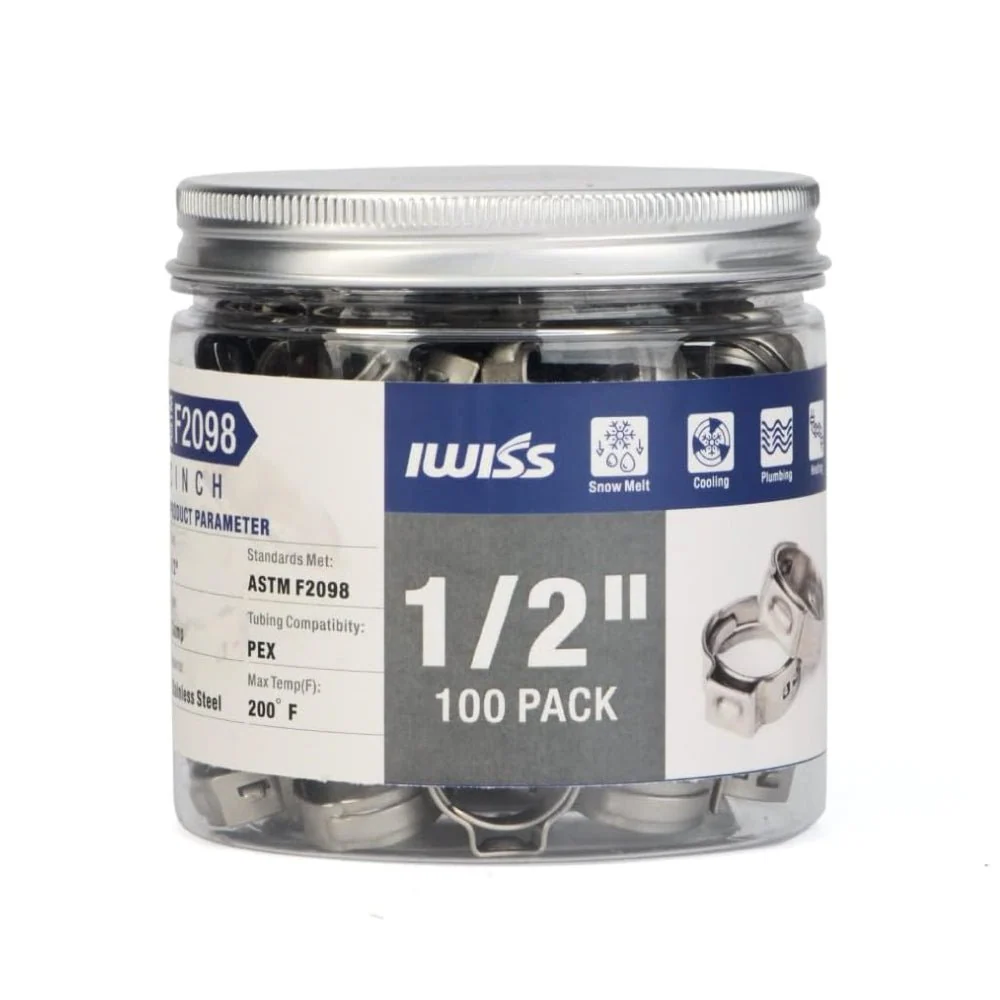 éis de fixação de ço inoxidável de 1/2 polegada para tubo PEX F2098 padrão - 100 peças