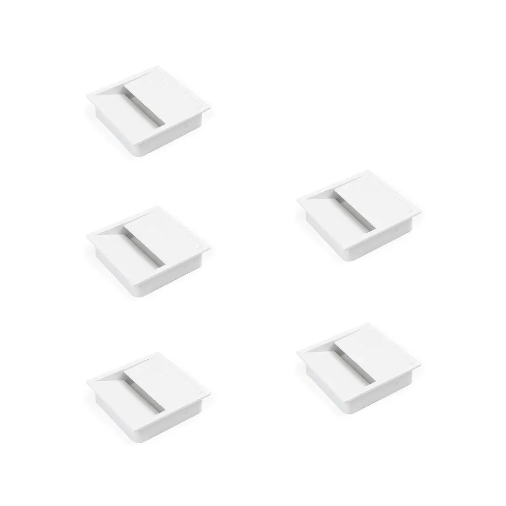 Emuca Conjunto de 5 Passa-fios de mesa Plaswire 85, quadrados, 78x78mm, para embutir, Plástico, Branco