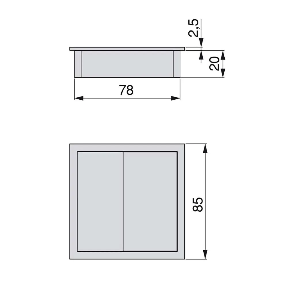 Emuca Conjunto de 5 Passa-fios de mesa Plaswire 85, quadrados, 78x78mm, para embutir, Plástico, Branco