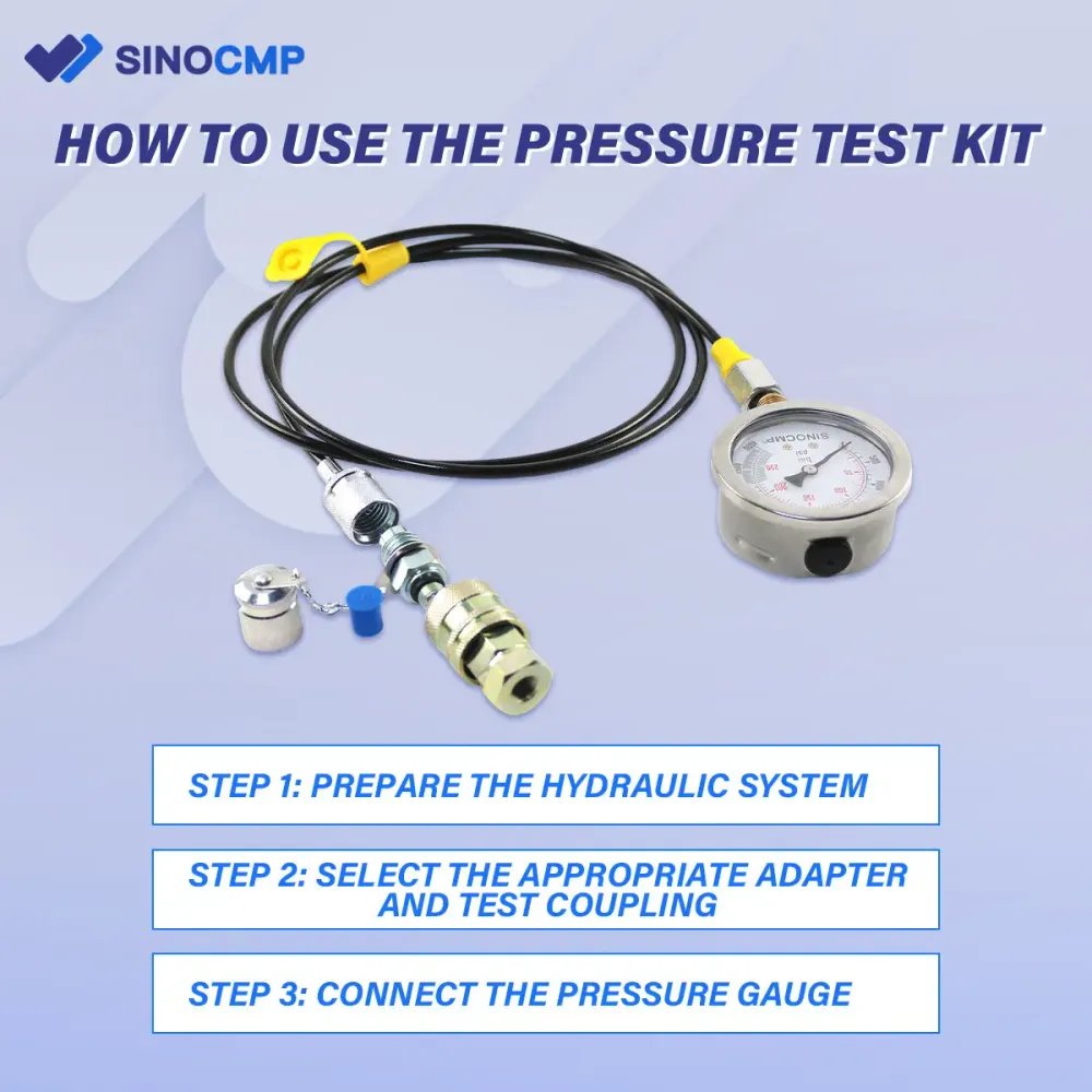 SINOCMP Kit de teste de pressão hidráulica 100/250/400/600 Bar 13 Acoplamentos 4 Medidores para máquinas de construção