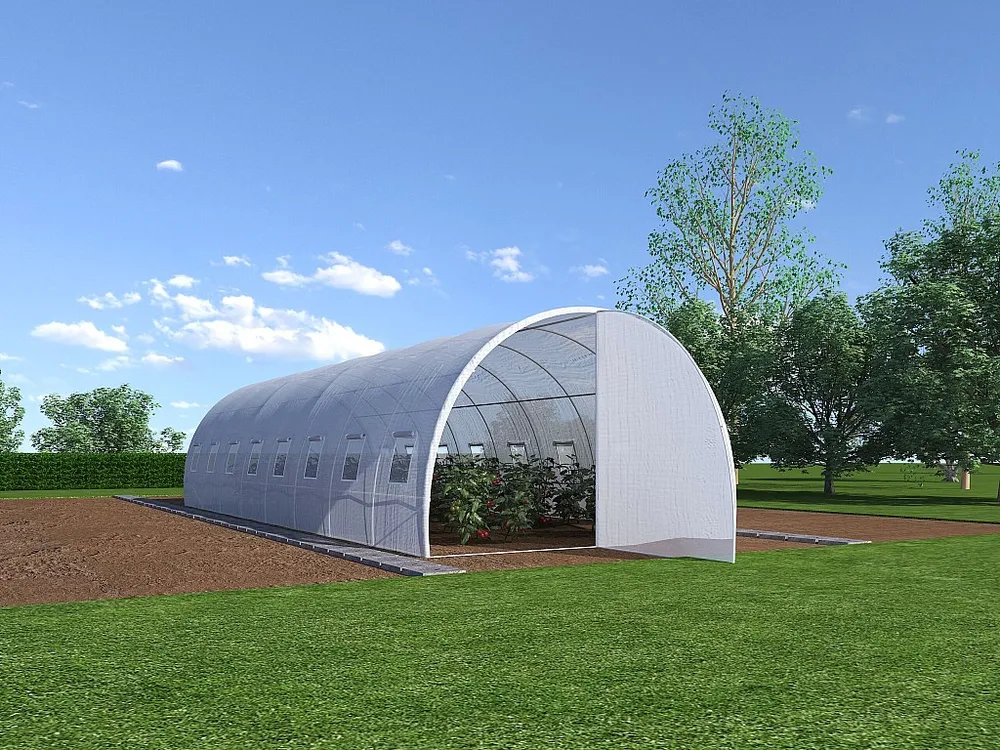 Estufa estilo túnel estrutura ço e porta 24 m² C300 x L800 x A200 cm - ALOCASIA