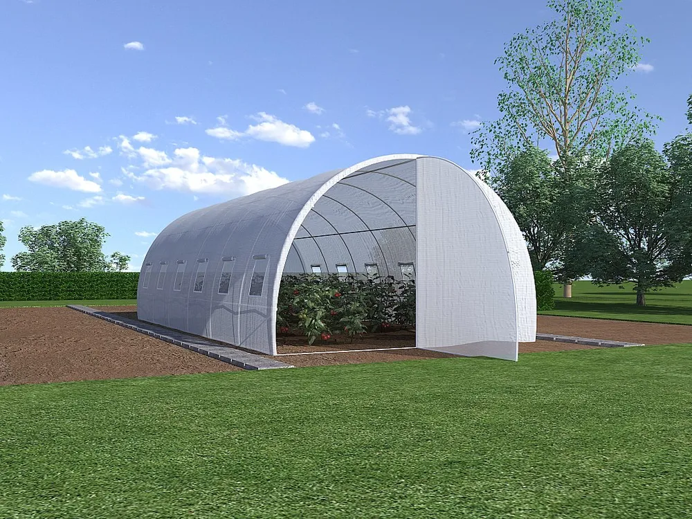 Estufa túnel com estrutura em ço galvanizado e porta 18 m² C600xL300xA200 cm ALOCASIA