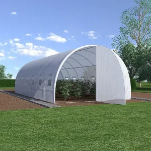Estufa túnel com estrutura em ço galvanizado e porta 18 m² C600xL300xA200 cm ALOCASIA