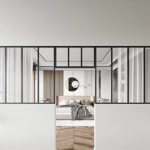 Conjunto 2 divisórias + divisória envidraçada 2x C120 x A105 + C73 x A40 cm preto BAYVIEW