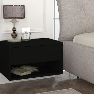 Mesa de cabeceira suspensa conjunto de 2 com 1 gaveta e 1 nicho preto - RITAMI