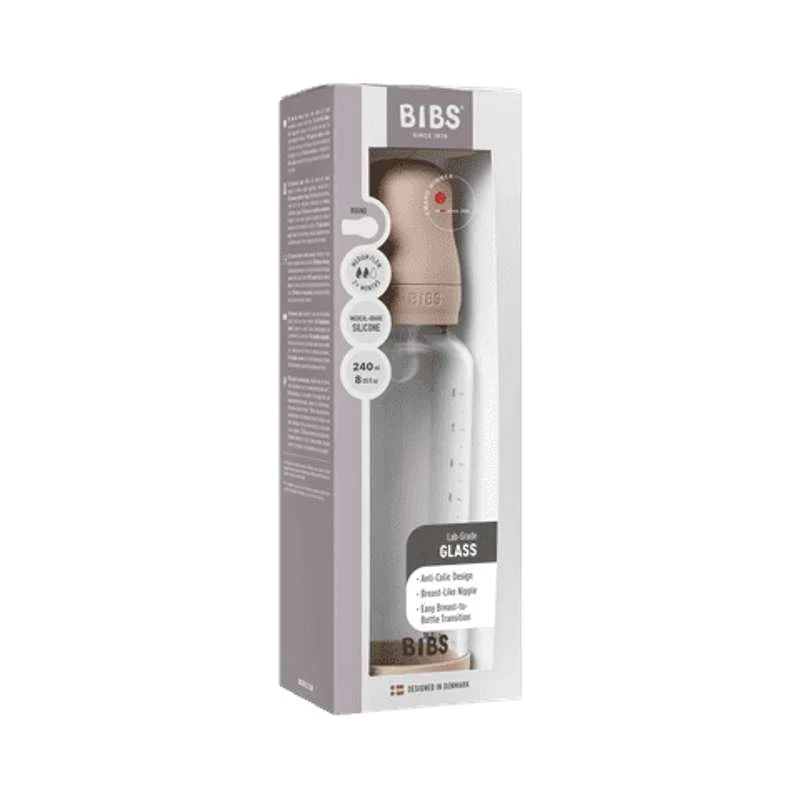 BIBS Bottle - Sutteflaskesæt - Glas - Silikone/Medium Flow/Rund - 240 ml. - Blush