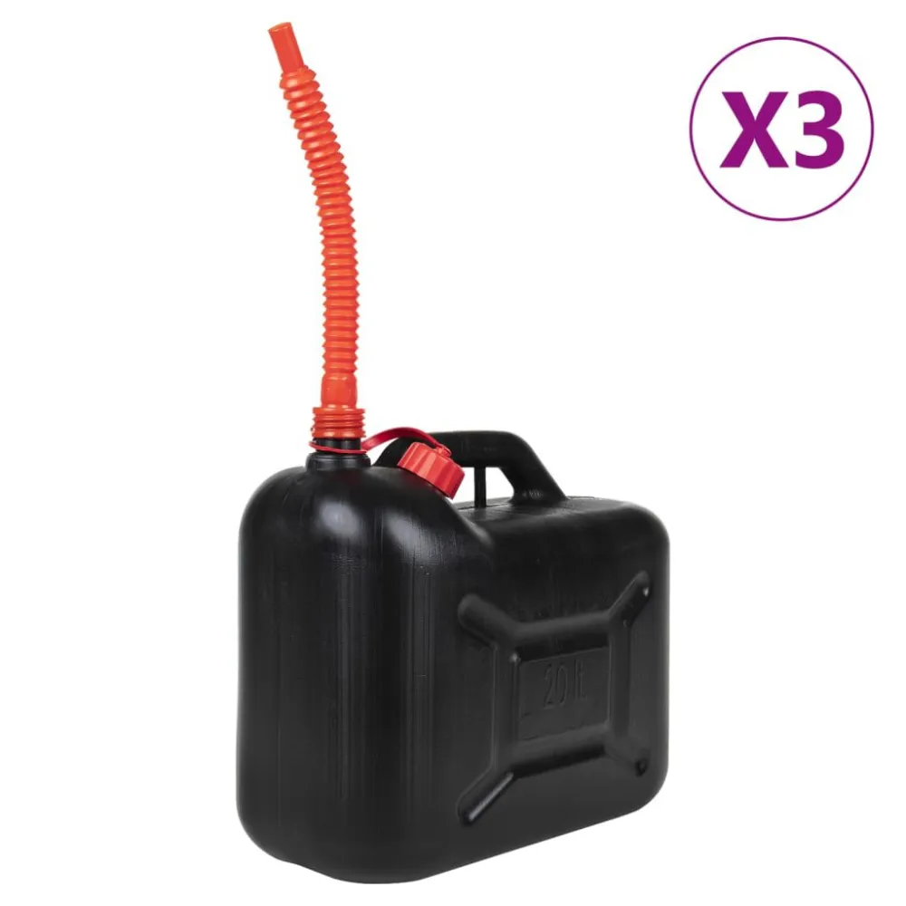 Bidão de combustível com bico flexível 3 pcs plástico 20 L preto