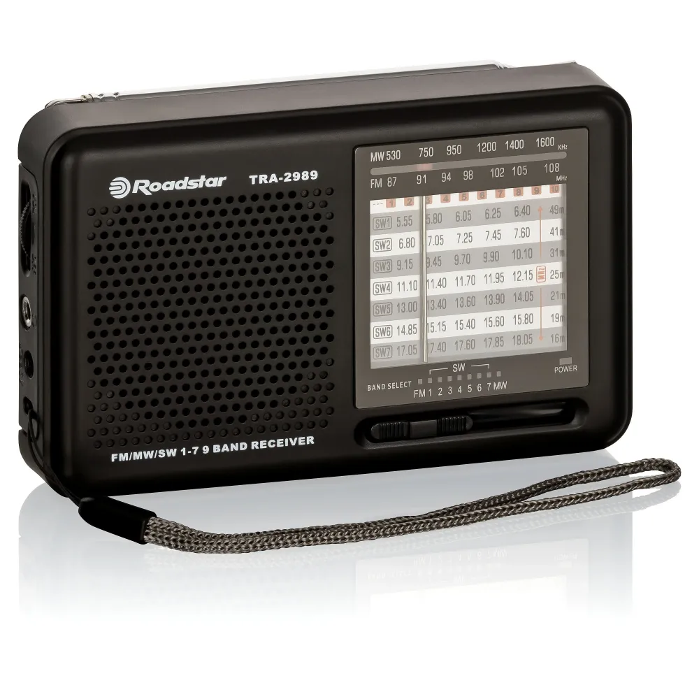 Rastreador GPS RV Rádio Roadstar TRA2989 | AM/FM/SW, Antena telescópica, Pilhas AA