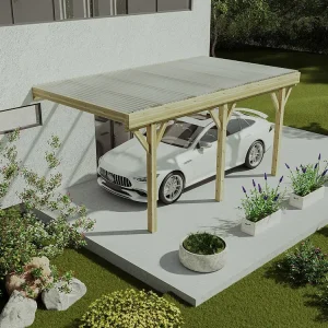 Abrigo carro individual adossado em madeira tratada teto em PVC 1 viatura 15 m² - HELENE