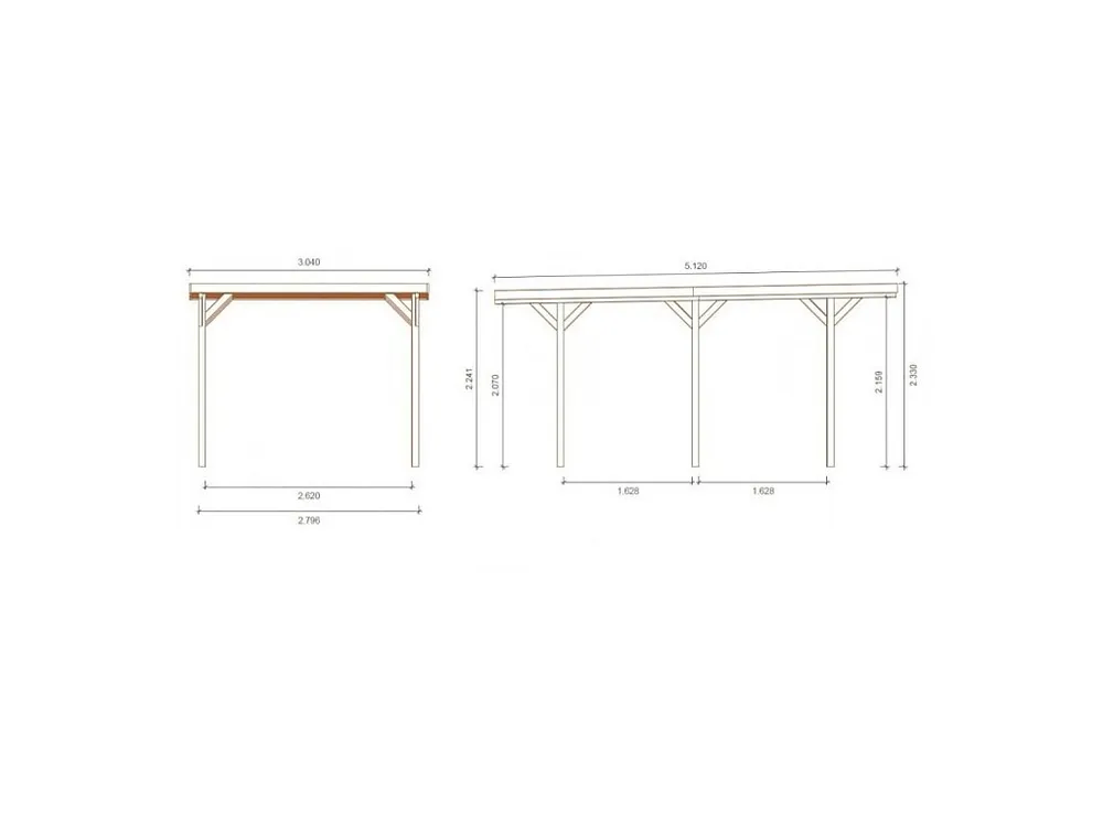 Abrigo carro individual autoportante madeira tratada teto em PVC 1 viatura 15 m² - OURANOS