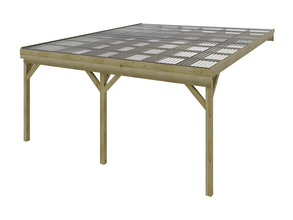 Abrigo para carro duplo adossado em madeira tratada teto PVC 2 viaturas 29,3 m² - ARTEMIDA